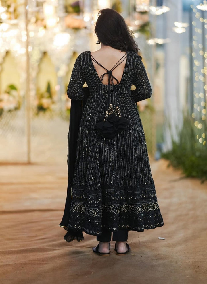 Lassya Fashion Dark Black Elegant Aliya Cut Gown with Intricate Embroidery