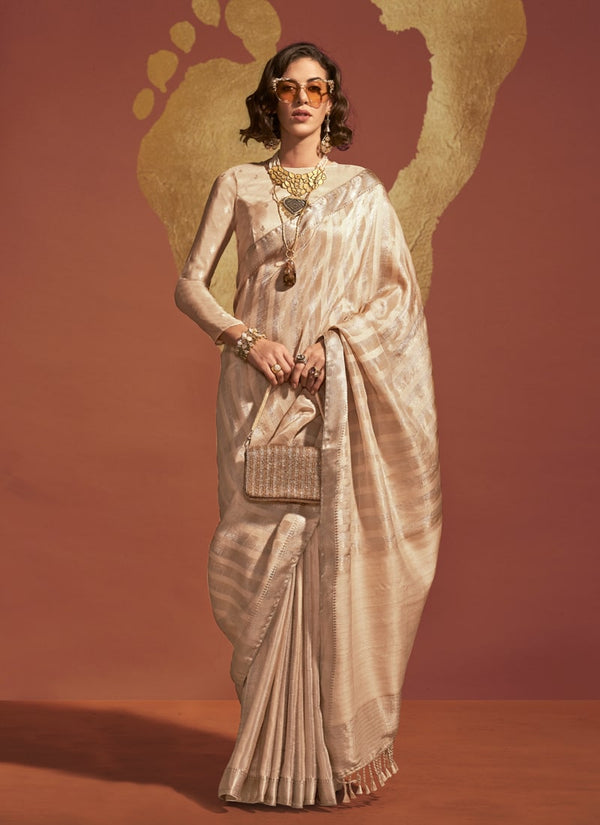 Lassya Fashion Beige Cream Elegant Pure Viscose Handloom Saree
