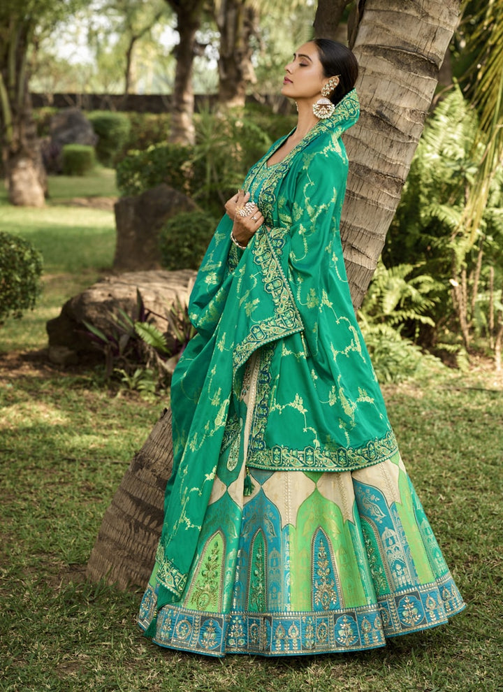 Lassya Fashion Teal Green Intricate Designer Embroidered Wedding Lehenga Set
