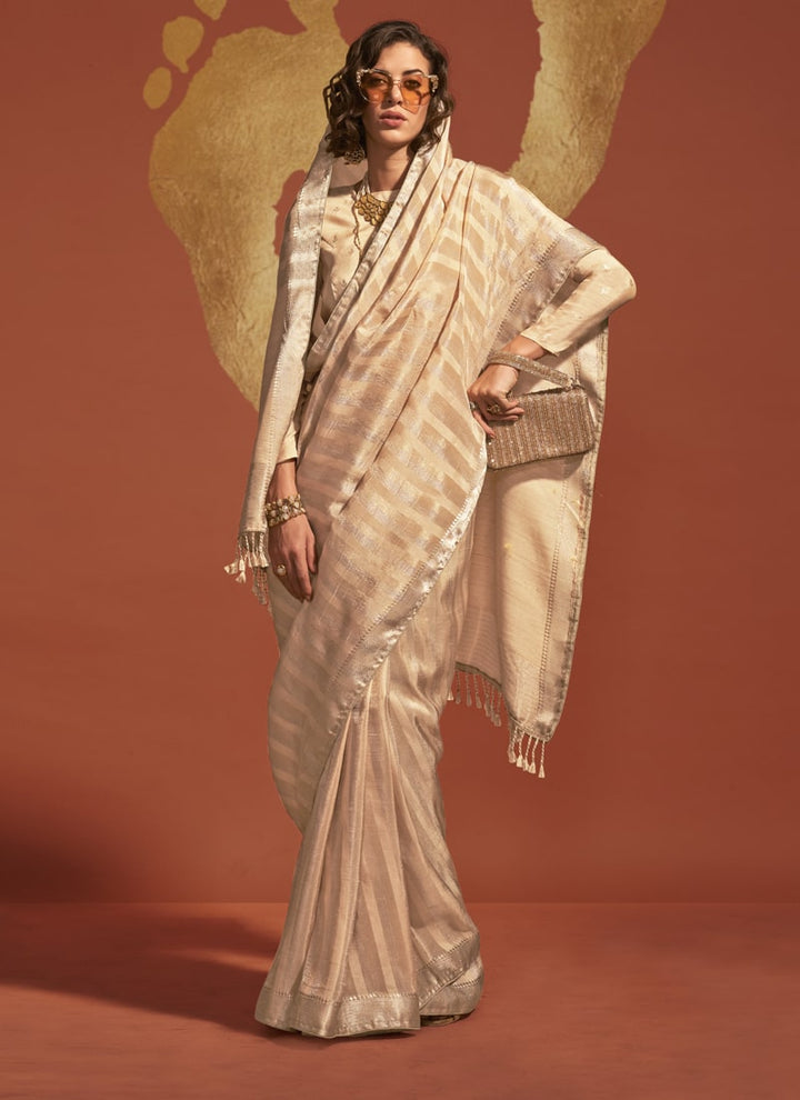 Lassya Fashion Beige Cream Elegant Pure Viscose Handloom Saree