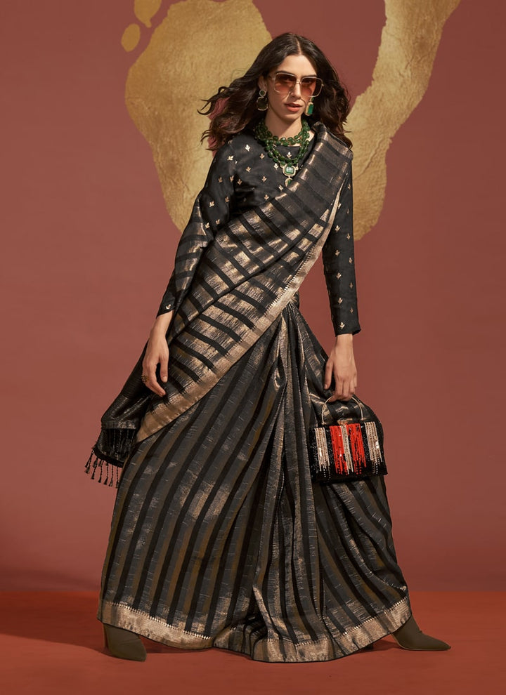 Lassya Fashion Black Elegant Pure Viscose Handloom Saree