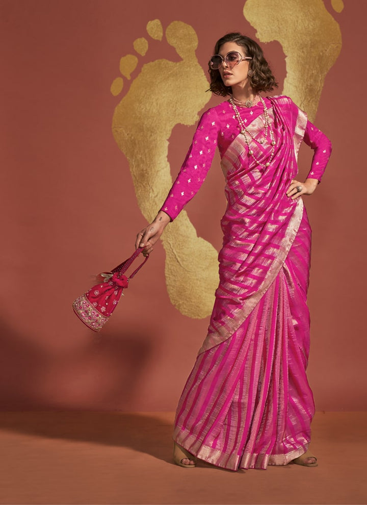 Lassya Fashion Magenta Pink Elegant Pure Viscose Handloom Saree