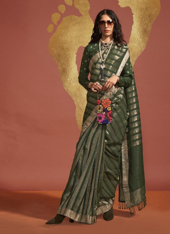 Lassya Fashion Olive Green Elegant Pure Viscose Handloom Saree