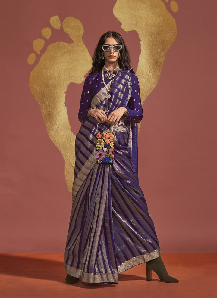 Lassya Fashion Indigo Blue Elegant Pure Viscose Handloom Saree