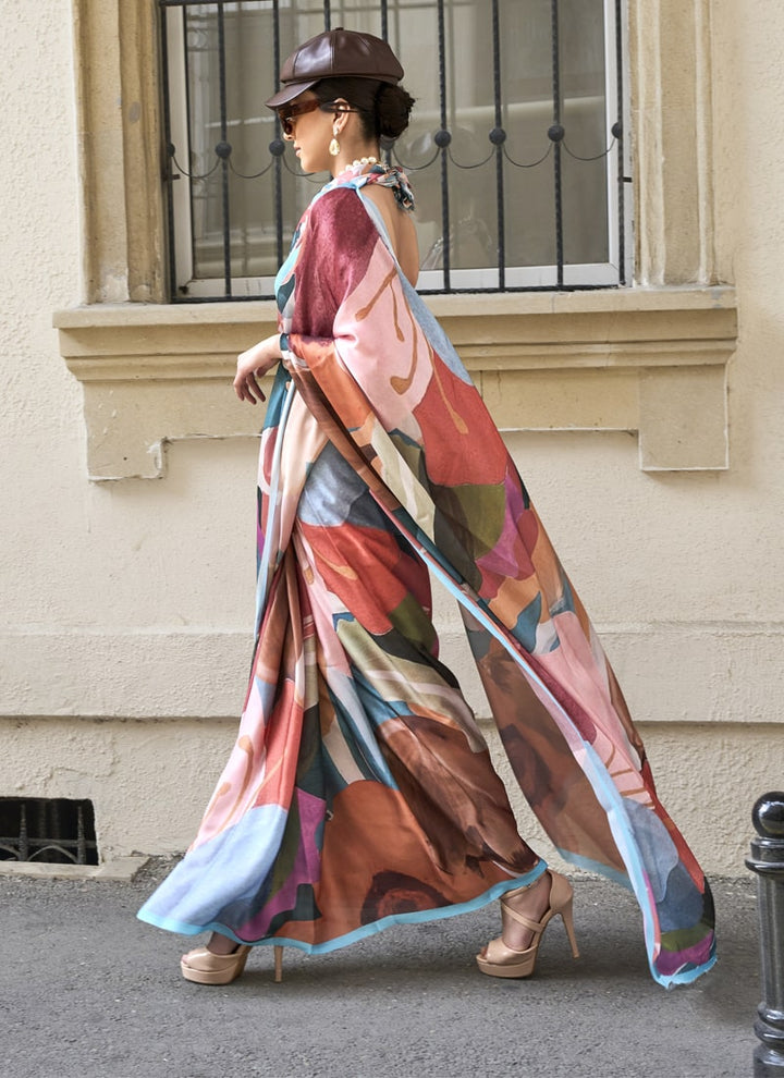 Lassya Fashion Multicolor Chic Satin Georgette Saree with Digital Prints