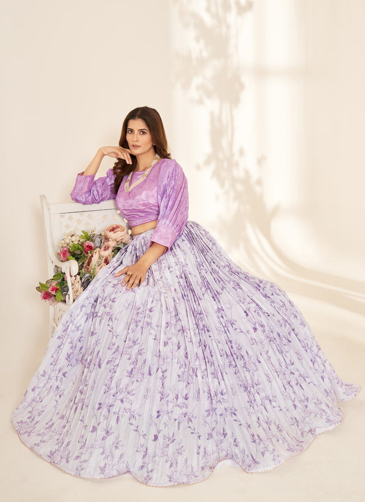 Lassya Fashion Lavender Floral Digital Printed Organza Lehenga Choli Set