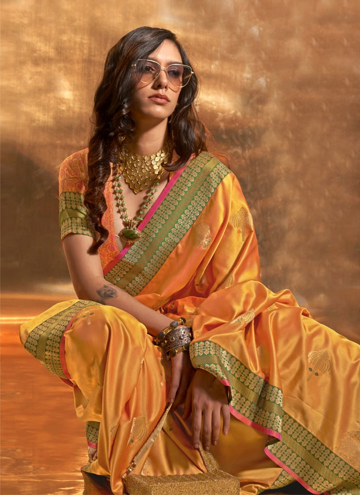 Lassya Fashion Bewitching Yellow Exquisite Silk Saree with Chaap Handloom Weaving