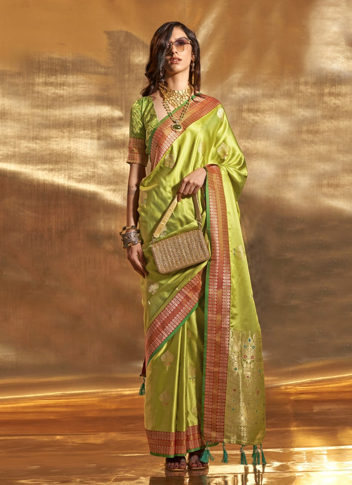 Lassya Fashion Pista Green Exquisite Silk Saree with Chaap Handloom Weaving