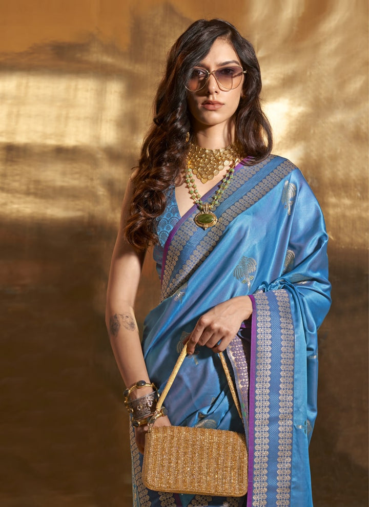 Lassya Fashion Sky Blue Exquisite Silk Saree with Chaap Handloom Weaving