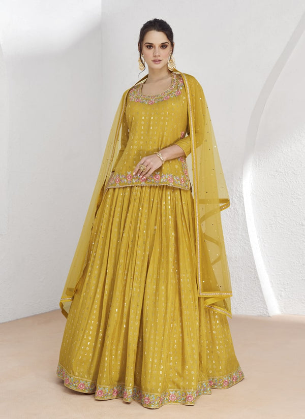 Lassya Fashion Lemon Yellow Indowestern Kediya Top and Skirt Dress