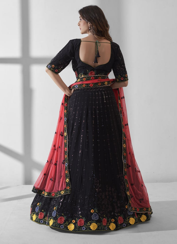 Lassya Fashion Midnight Black Engagement Lehenga with Sequence and Multi Embroidery