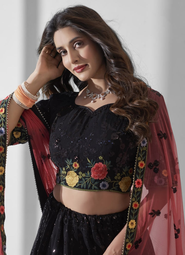 Lassya Fashion Midnight Black Engagement Lehenga with Sequence and Multi Embroidery