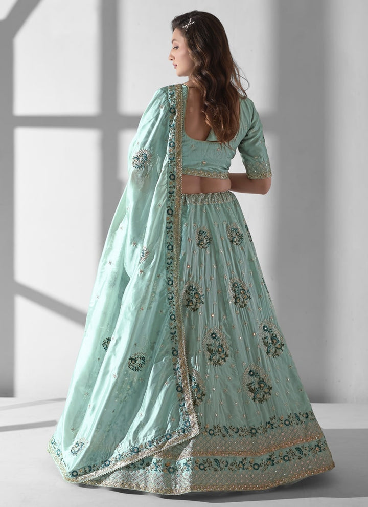 Lassya Fashion Sky Blue Engagement Lehenga with Sequence and Multi Embroidery