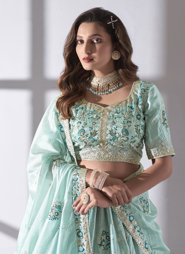 Lassya Fashion Sky Blue Engagement Lehenga with Sequence and Multi Embroidery