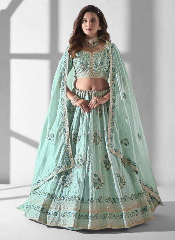 Lassya Fashion Sky Blue Engagement Lehenga with Sequence and Multi Embroidery