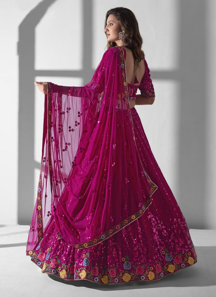 Lassya Fashion Ruby Pink Engagement Lehenga with Sequence and Multi Embroidery