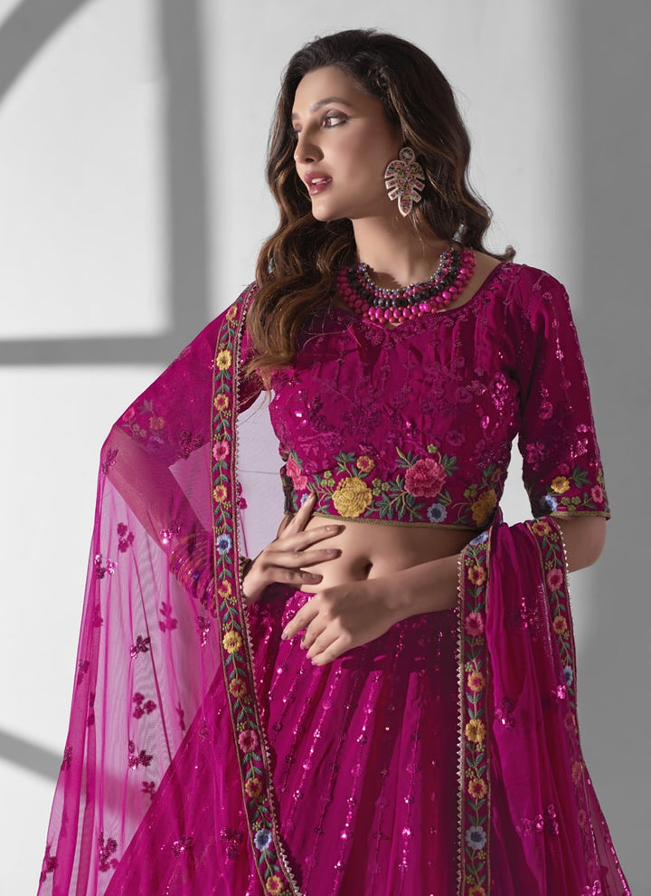 Lassya Fashion Ruby Pink Engagement Lehenga with Sequence and Multi Embroidery