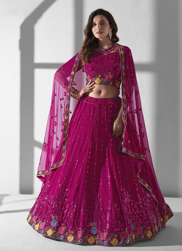 Lassya Fashion Ruby Pink Engagement Lehenga with Sequence and Multi Embroidery