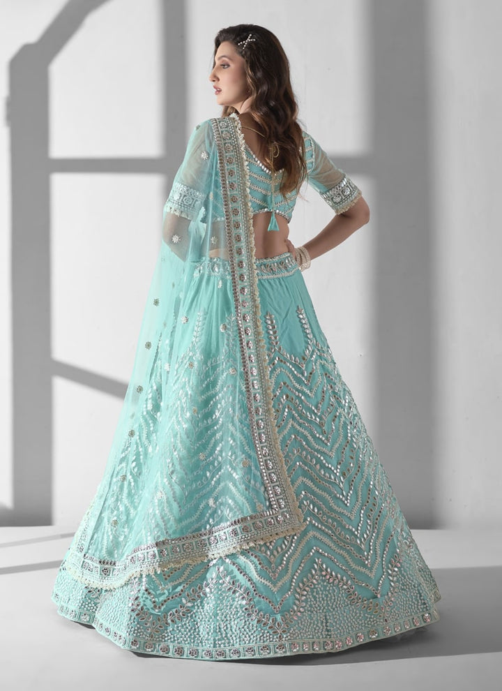 Lassya Fashion Sea Blue Engagement Lehenga with Gotta Patti Work and Sequence