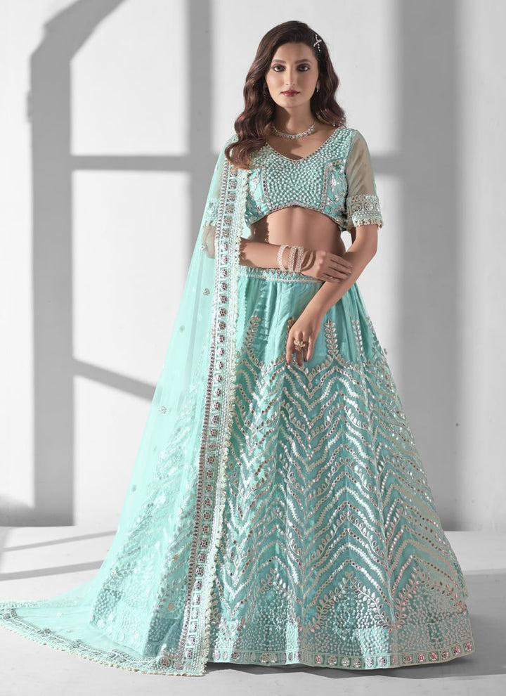 Lassya Fashion Sea Blue Engagement Lehenga with Gotta Patti Work and Sequence