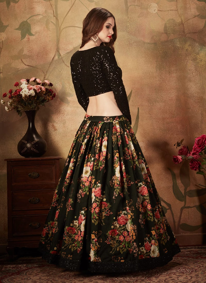 Lassya Fashion Black Digital Print Organza Wedding Lehenga