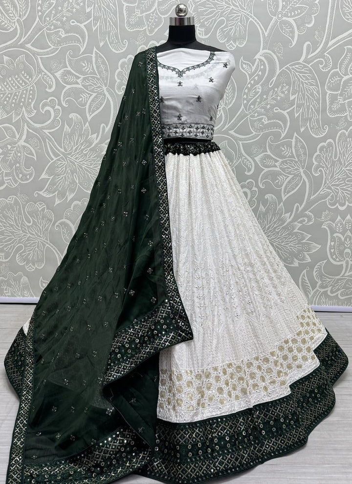 Lassya Fashion Pear White Festive Georgette Lehenga with Chiffon Dupatta