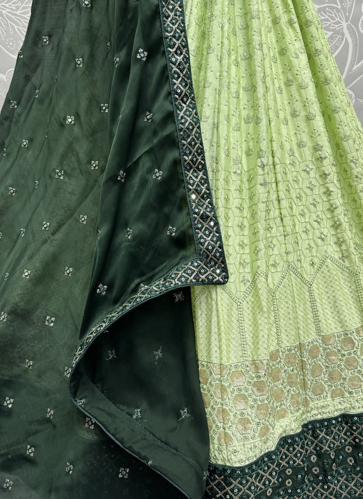 Lassya Fashion Pista Green Elegant Georgette Festive Lehenga Set with Chiffon Dupatta