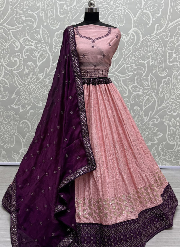 Lassya Fashion Light Pink Elegant Georgette Festive Lehenga Set with Chiffon Dupatta