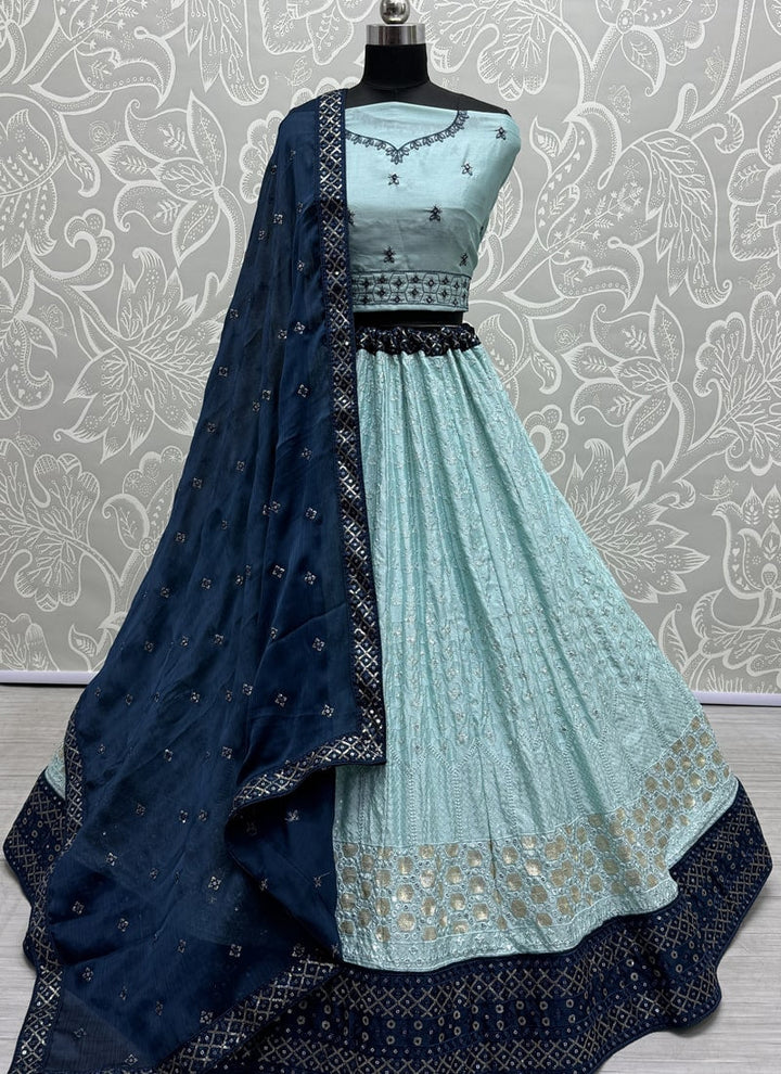 Lassya Fashion Sky Blue Elegant Georgette Festive Lehenga Set with Chiffon Dupatta