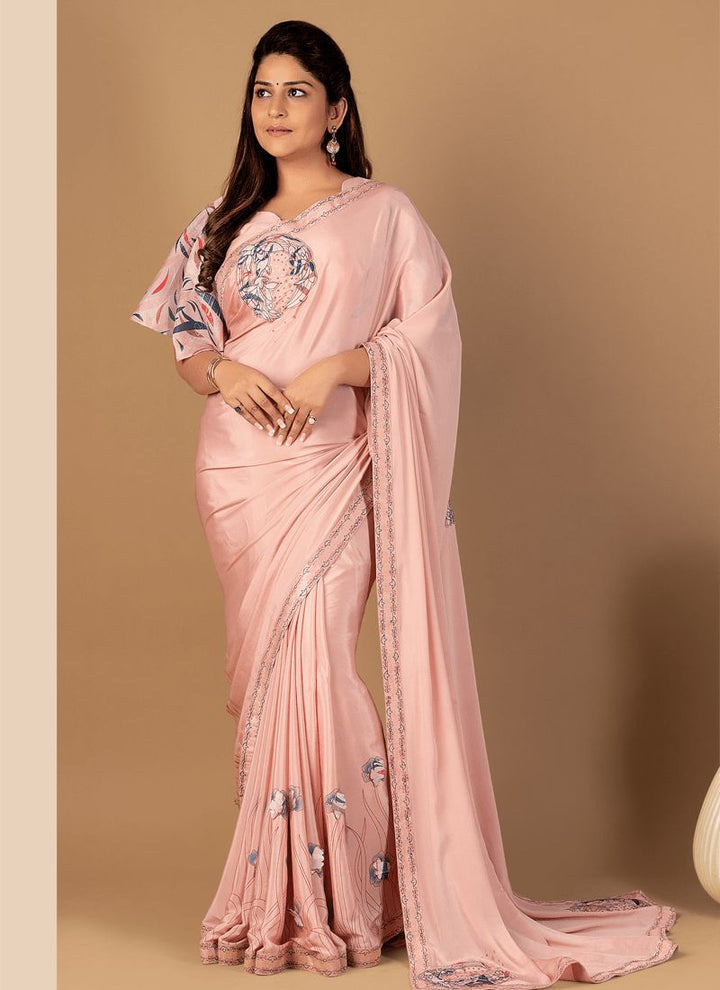 Lassya Fashion Rose Pink Exquisite Designer Saree with Dyed And Digital Combination