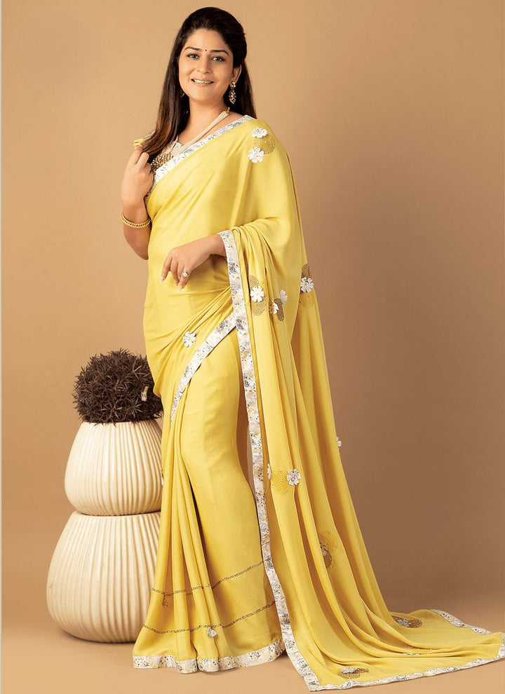 Lassya Fashion Yellow Exquisite Designer Saree with Dyed And Digital Combination