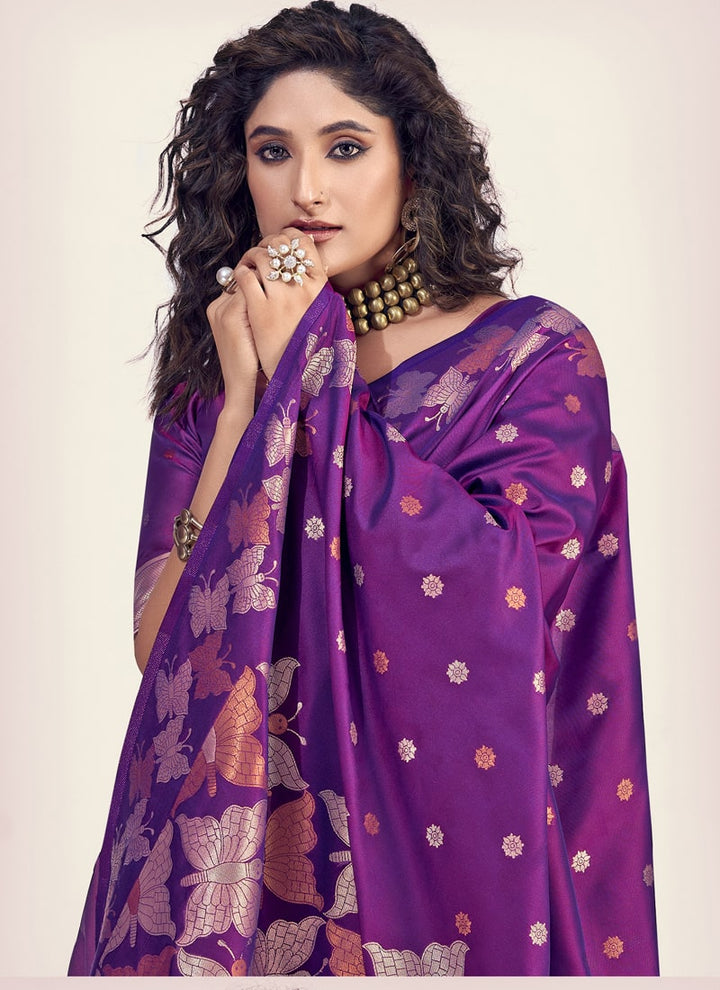 Lassya Fashion Purple Exquisite Banarasi Soft Silk Saree with Silk Blouse