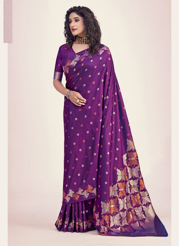 Lassya Fashion Purple Exquisite Banarasi Soft Silk Saree with Silk Blouse