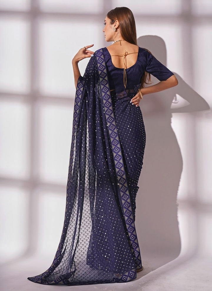 Lassya Fashion Blue Luxurious Georgette Saree for Special Occasions