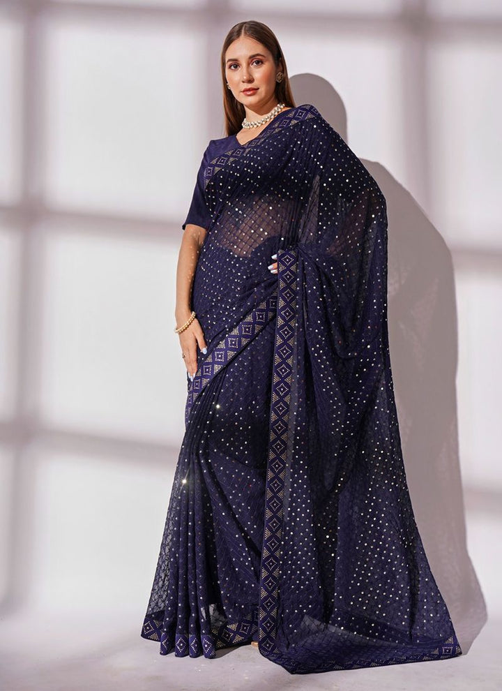 Lassya Fashion Blue Luxurious Georgette Saree for Special Occasions