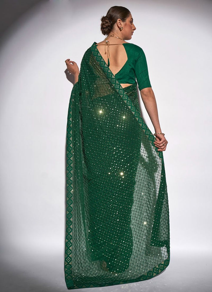 Lassya Fashion Green Luxurious Georgette Saree for Special Occasions