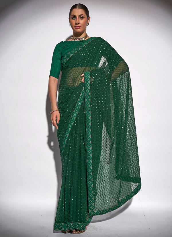 Lassya Fashion Green Luxurious Georgette Saree for Special Occasions