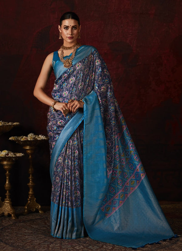 Lassya Fashion Peacock Blue Soft Silk Saree with Stunning Digital Prints