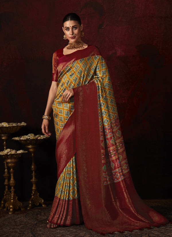 Lassya Fashion Maroon Soft Silk Saree with Stunning Digital Prints