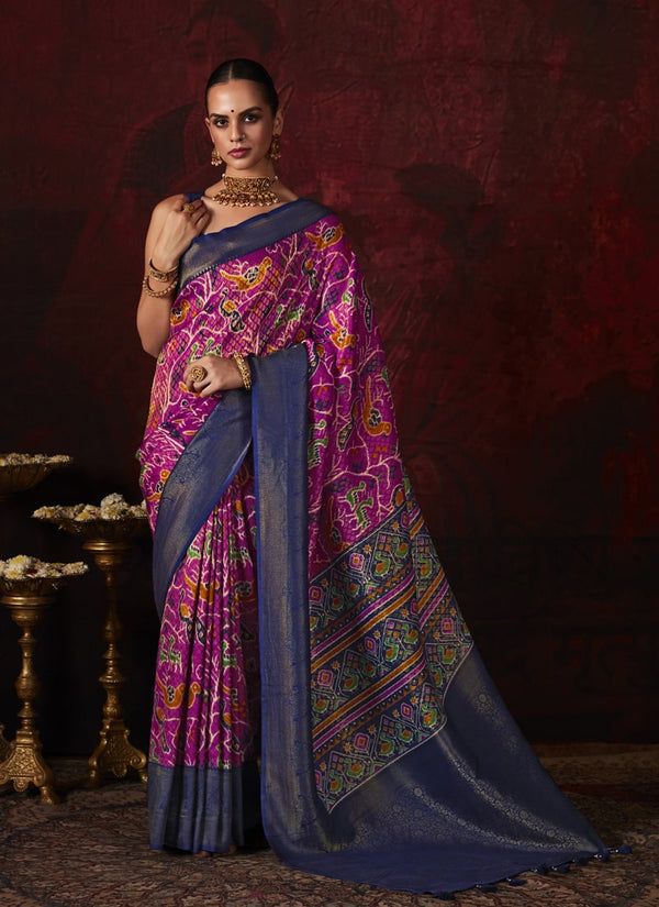 Lassya Fashion Blue And Purple Soft Silk Saree with Stunning Digital Prints