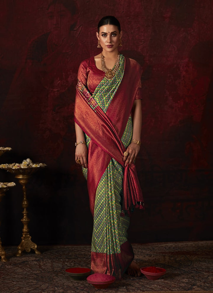 Lassya Fashion Maroon & Green Soft Silk Saree with Stunning Digital Prints