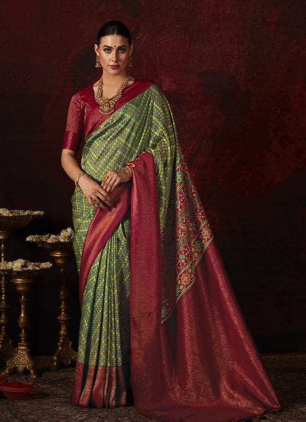 Lassya Fashion Maroon & Green Soft Silk Saree with Stunning Digital Prints