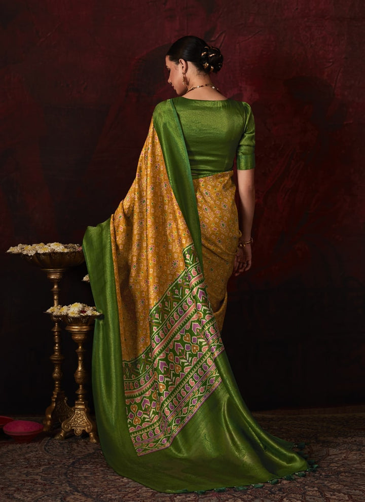 Lassya Fashion Mustard And Olive Green Soft Silk Saree with Stunning Digital Prints