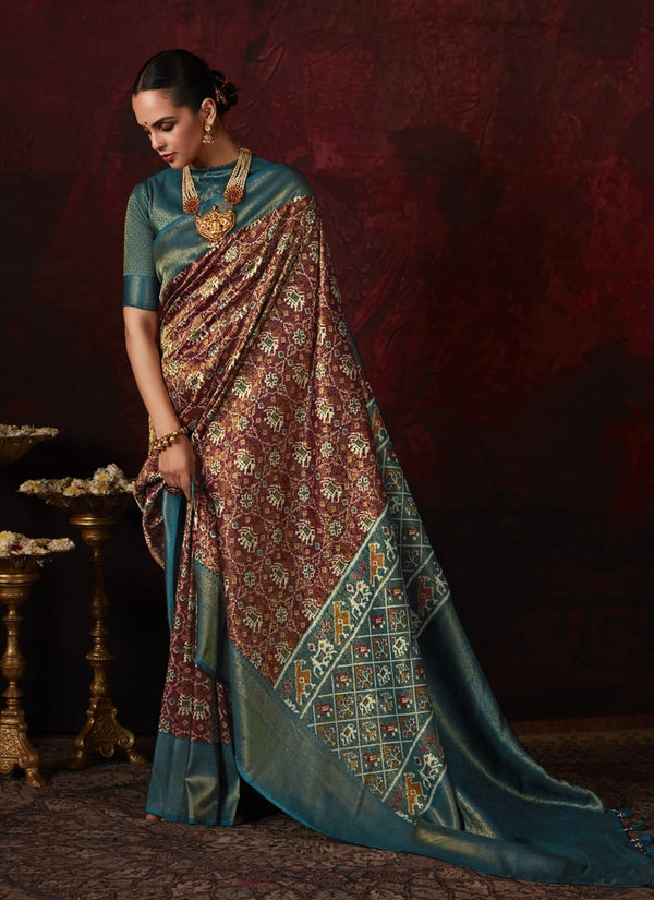 Lassya Fashion Green And Brown Soft Silk Saree with Stunning Digital Prints