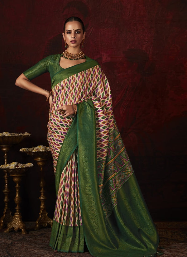 Lassya Fashion Olive Green Soft Silk Saree with Stunning Digital Prints