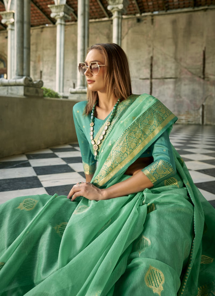 Lassya Fashion Pista Green 2 Elegant Tissue Silk Saree with Woven Details
