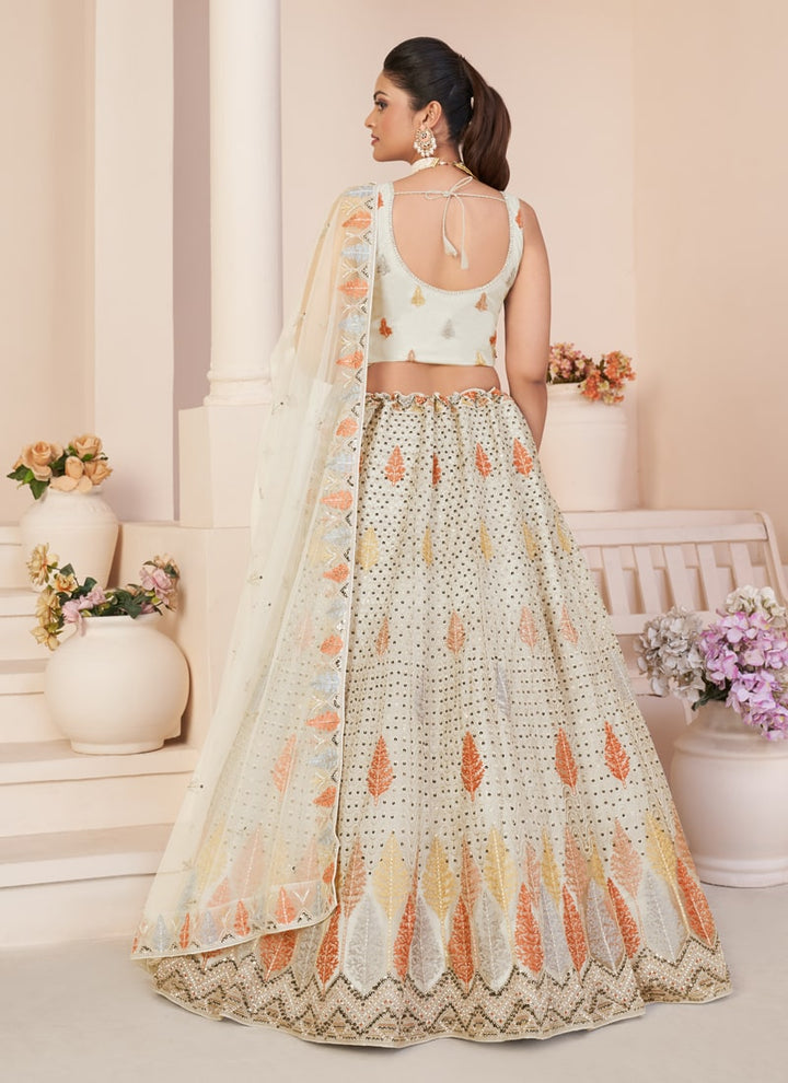 Lassya Fahion Dusty White Net Wedding Lehenga Set for Effortless Elegance