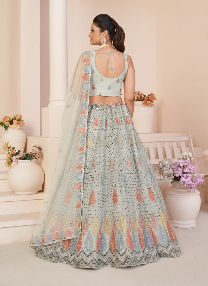 Lassya Fahion Light Grey Net Wedding Lehenga Set for Effortless Elegance