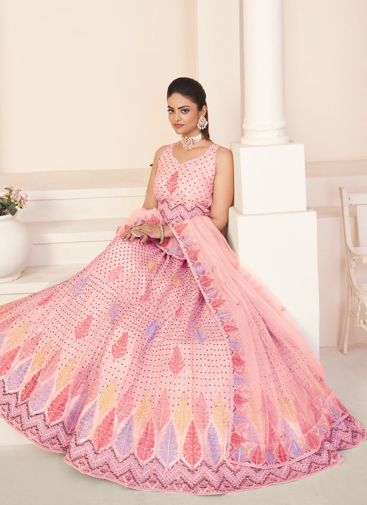 Lassya Fahion Blush Pink Net Wedding Lehenga Set for Effortless Elegance