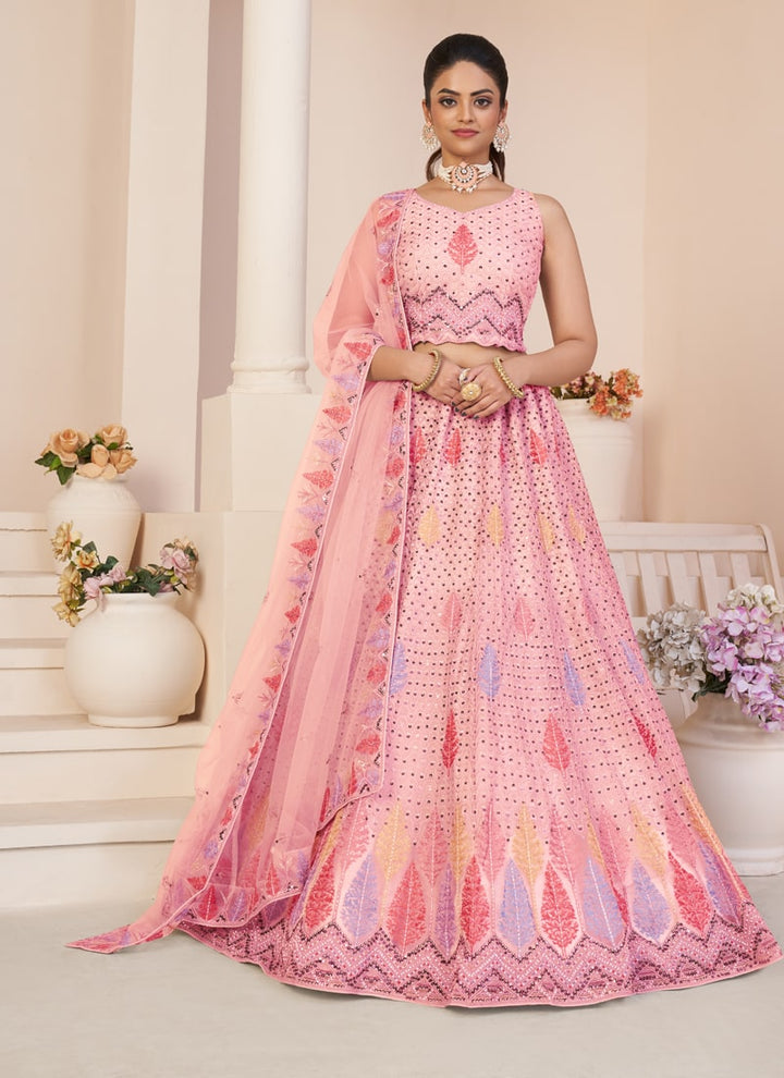 Lassya Fahion Blush Pink Net Wedding Lehenga Set for Effortless Elegance